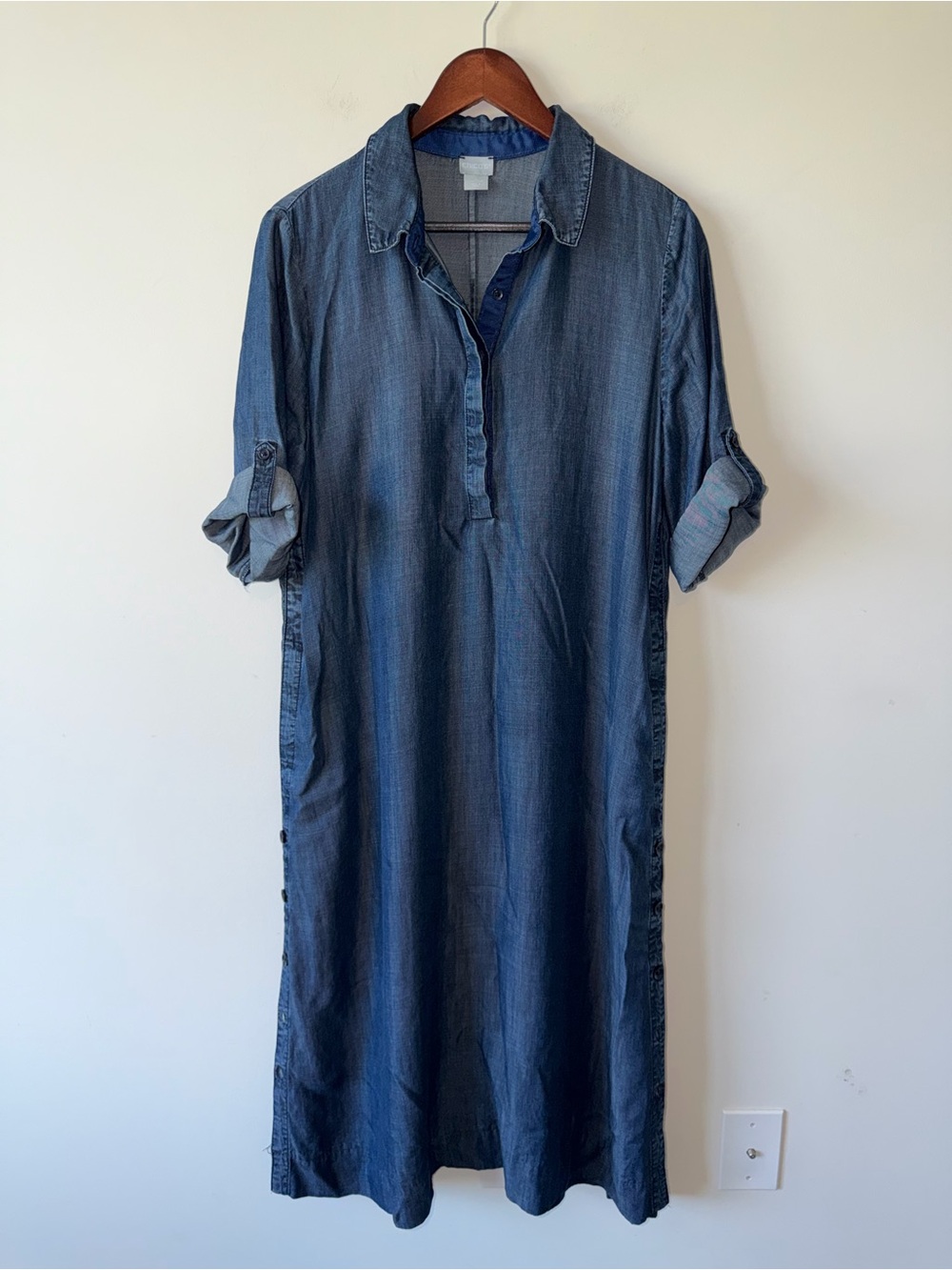 Chico's Denim Maxi Shirt Dress in 100% Tencel Lyocell